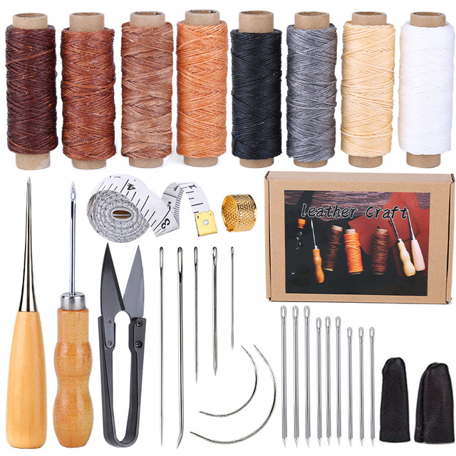 LMDZ Leather Sewing Leather Working Tool Kit Repair kit Leather Crafting  Leather Needle Waxed Thread Prong Punch Drilling Awl - AliExpress